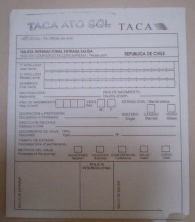 智利入境_智利入境卡填写样本_智利入境单