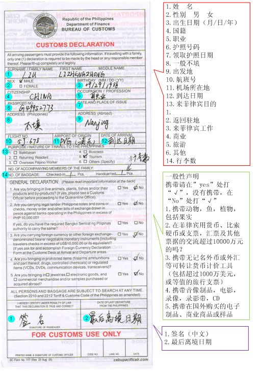 厄瓜多尔入境卡填写